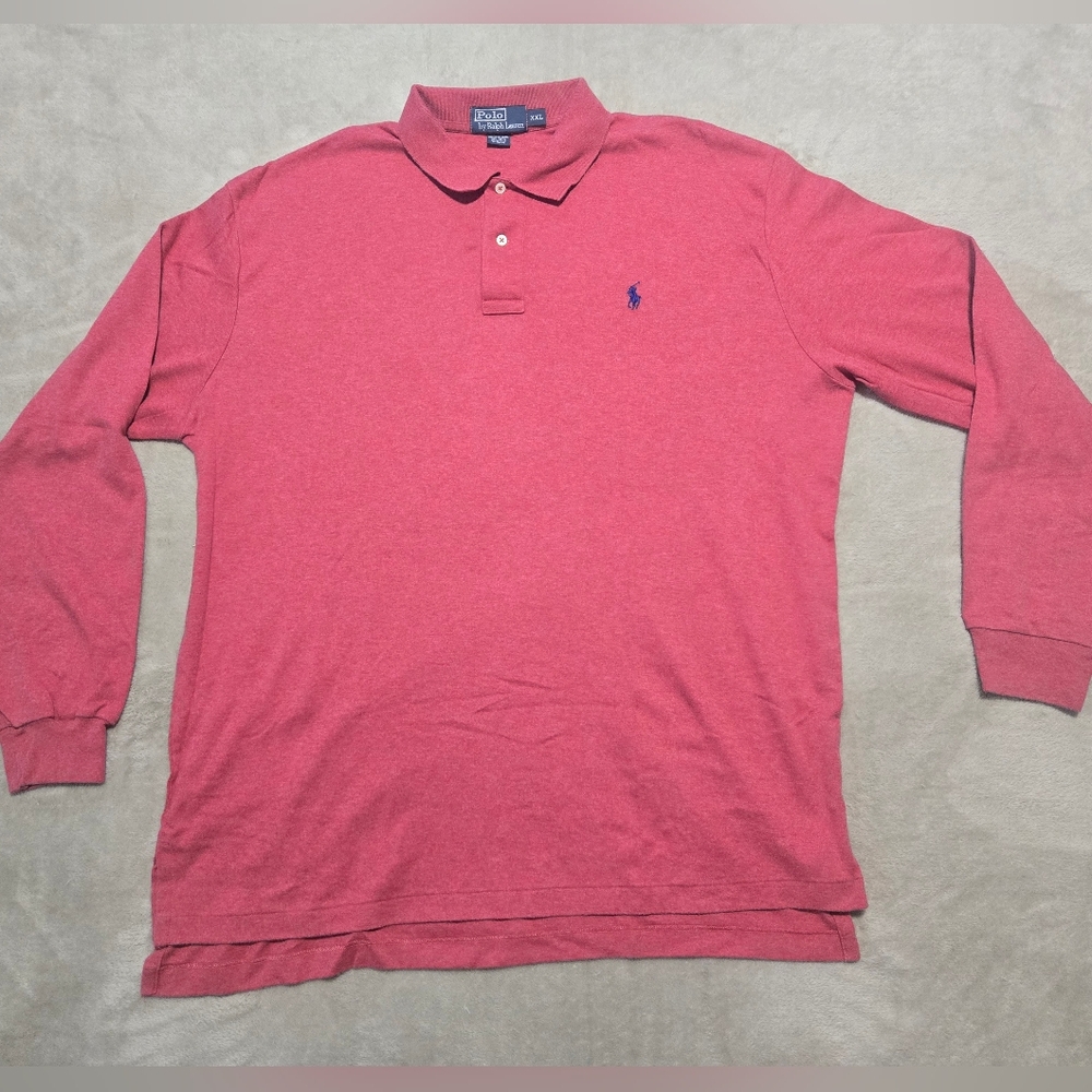 Polo Ralph Lauren Red Polo Shirt Size XXL Long Sleeve Preppy Academia Dadcore - Picture 2 of 4